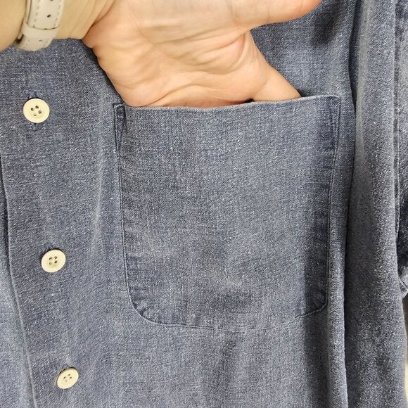 Vintage 90s J. Crew Oarsman Linen Blue Button-Up Shirt XL Lightweight Coastal - Picture 6 of 11